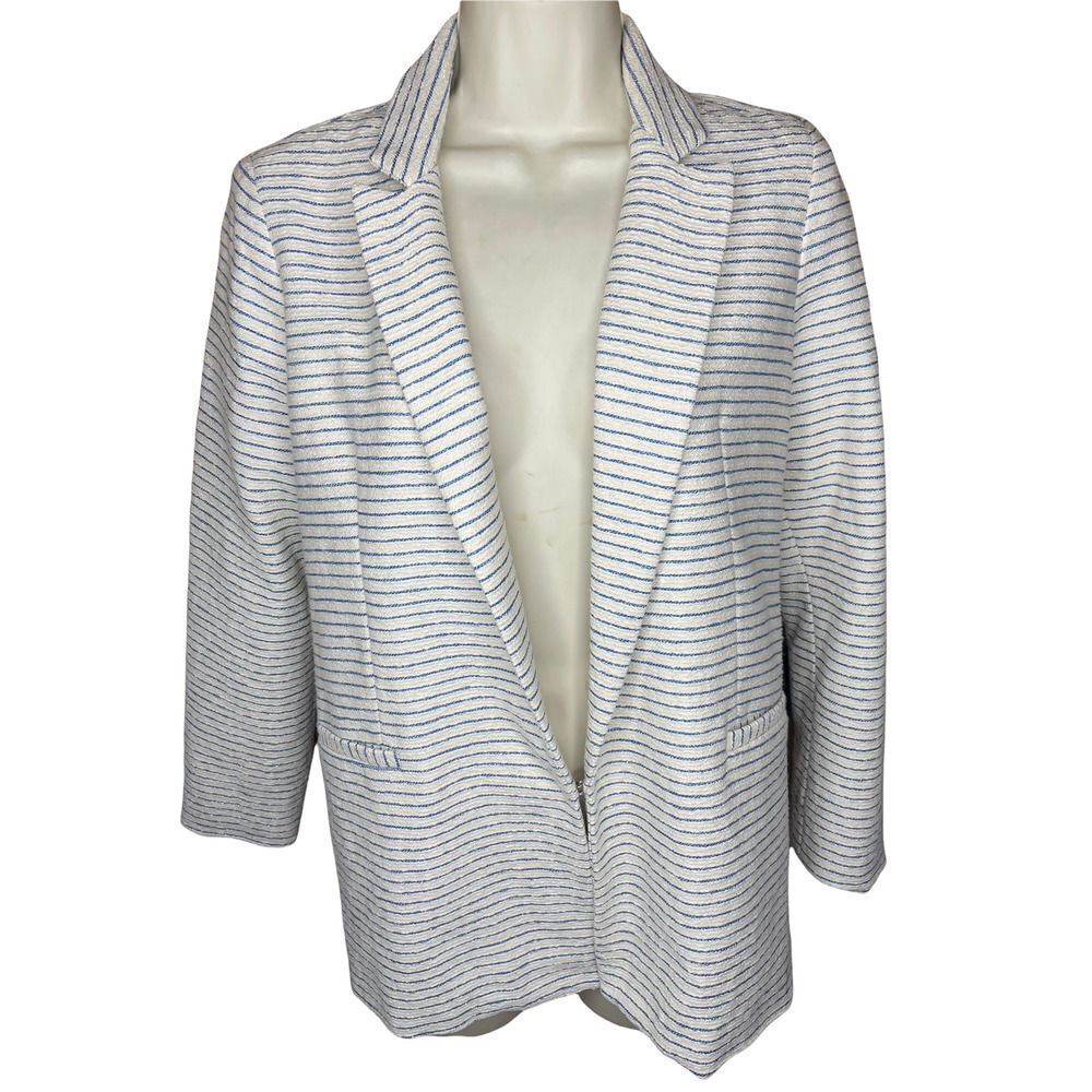 Krisa Allantic Blue Metallic Striped Cotton Blazer NWT Medium